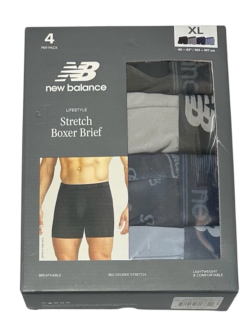 New Balance 4-Pack Men's Stretch Boxer Briefs X-Large (40-42) Black/Blue/Gray